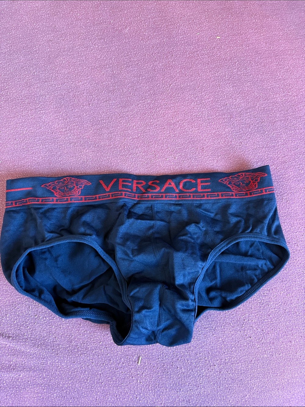 Versace Navy Briefs with Red Logo Waistband